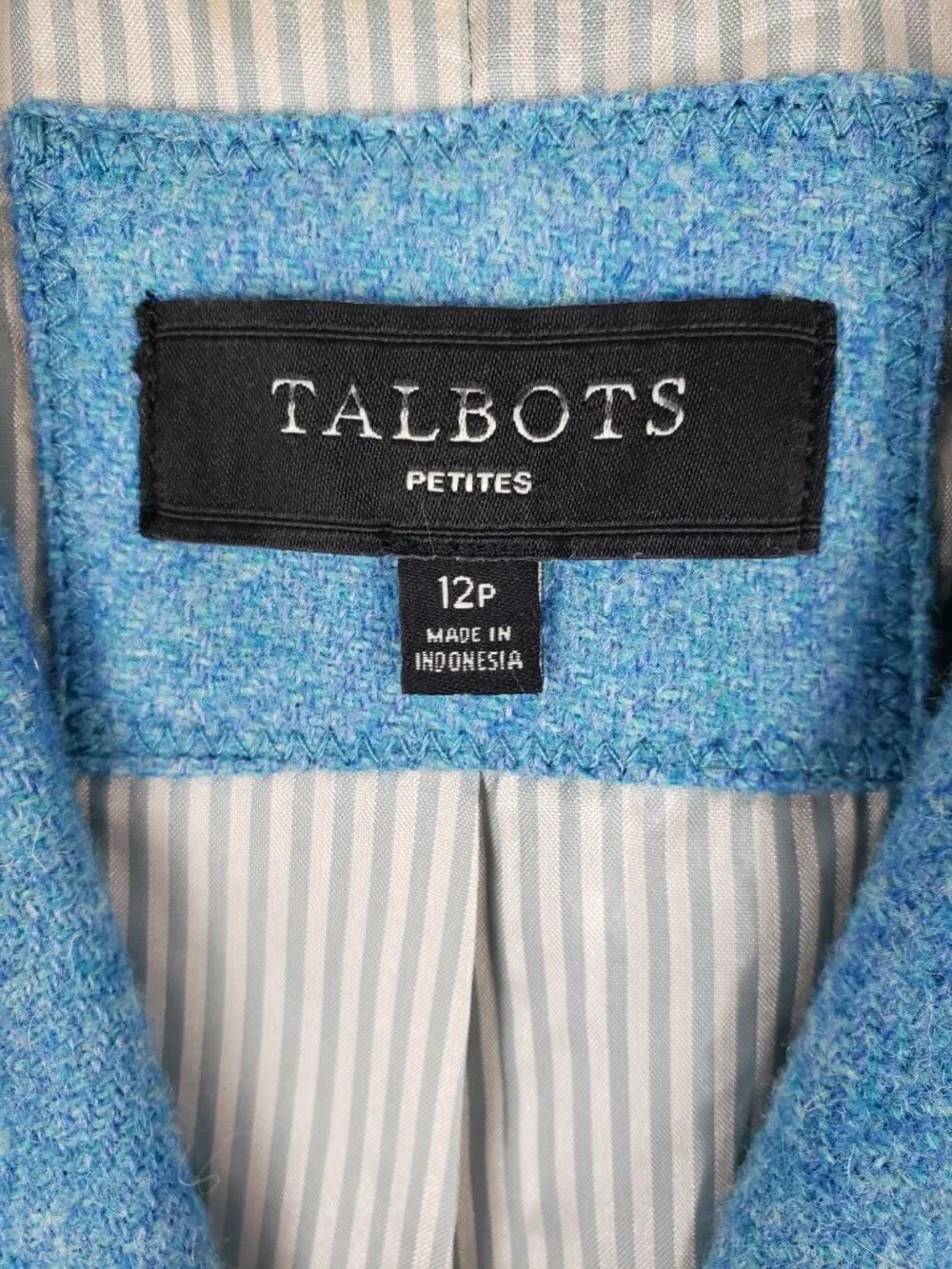 Talbots Wool Blend Blazer Aqua Herringbone Tweed Ivy Prep Womens 12P